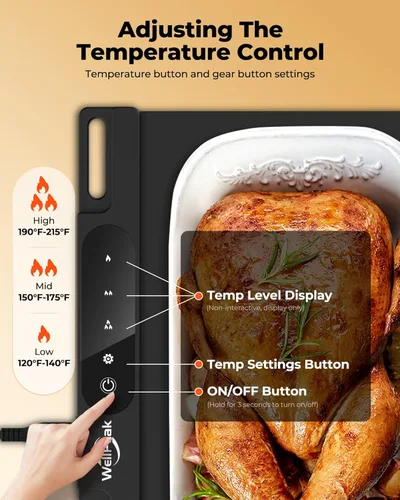 Miniatura 2 de Alfombrilla de calentamiento eléctrica para alimentos - Bandeja de silicona de calentamiento rápido de superficie completa con 3 niveles
