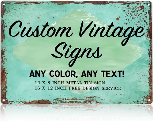 Letrero vintage personalizado con texto o logotipo: fabricado en Estados Unidos, letreros metálicos personalizados para el hogar, oficina, negocios,