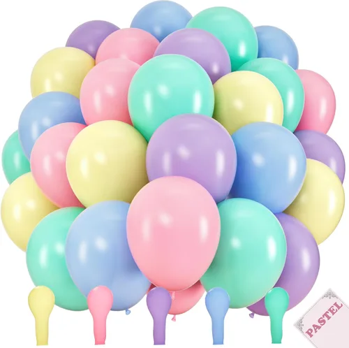 200 pequeños globos pastel para fiestas, paquete a granel de globos de 5 pulgadas, mini colores surtidos, azul claro, amarillo, verde menta y rosa