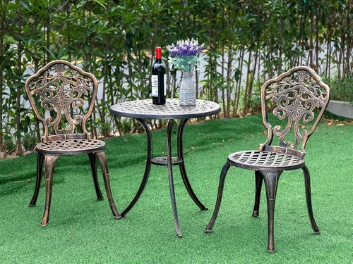 Miniatura 5 de Juego de Bistró de 3 Piezas Muebles de Patio de Aluminio Fundido a Prueba de Óxido Juegos 2 Sillas y 1 Mesa Redonda Exterior, Jardín, Patio, Balcón