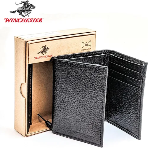 Miniatura 3 de Winchester Billeteras Trifold para hombres de cuero de vaca de grano completo bloqueo RFID con ventana de identificación cartera compacta