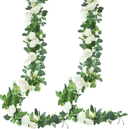 Miniatura 11 de Sggvecsy 2 piezas de 15.5 pies de enredadera de rosa artificial, guirnalda de flores falsas, guirnalda floral de seda sintética colgante, enredadera
