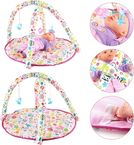 Miniatura 3 de deAO Cochecito de bebé para niños, juego de rol con una variedad de juguetes de alimentación y tapete de juego, cuna de viaje, cochecito y bolsa
