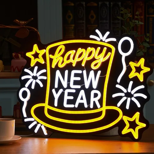 Miniatura 8 de Retisee - Letrero de neón de feliz año nuevo, luz LED alimentada por USB, letrero de neón de feliz año nuevo para decoración de pared
