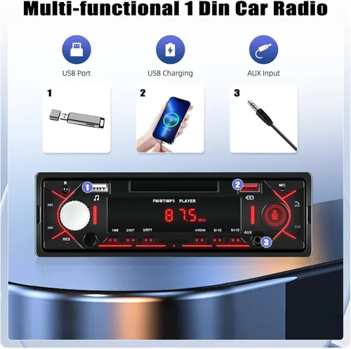 Miniatura 3 de CAMECHO Radio de coche Bluetooth Single DIN Audio estéreo para automóvil, audio para automóvil con manos libres Bluetooth, FM/ MP3/U disco/AUX/carga
