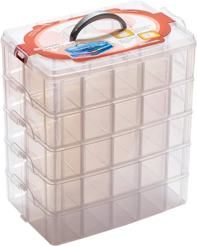 Miniatura 10 de Sooyee Contenedor de almacenamiento apilable de 6 capas, transparente, 60 compartimentos ajustables, compatible con juguetes pequeños, artes