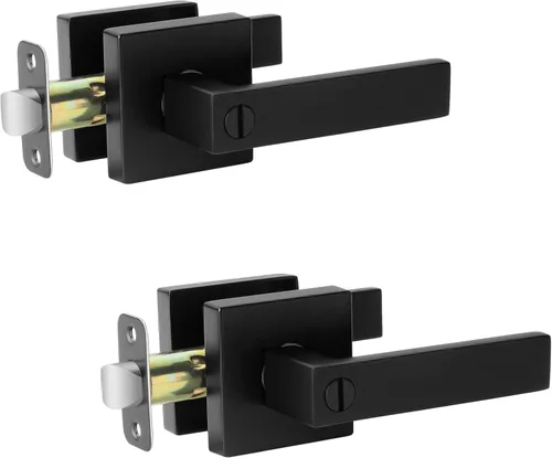AIKKIL - Juego de manijas de puerta de privacidad negras sin llave (paquete de 2), manijas de puerta interior resistentes con cerradura para