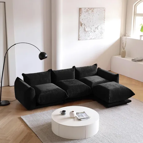 Miniatura 6 de JACH Otomana Cómoda de Estilo Moderno de Mediados de Siglo, Reposapiés de Sofá de Chenilla con Cojín Grueso, Muebles Taburete de 26" para Espacios