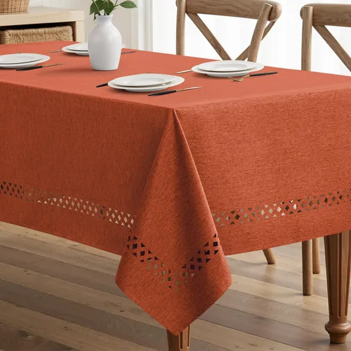 Miniatura 18 de MIULEE Mantel redondo de poliéster de lino beige con recortes decorativos, impermeable, resistente a las manchas y al encogimiento, 60 x 60