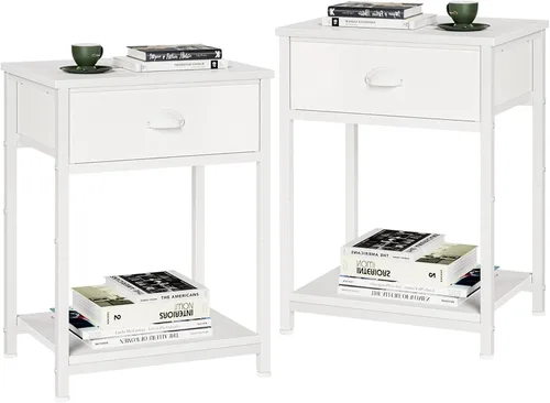 Miniatura 9 de Furologee Mesita de noche con cajón de tela y estante de almacenamiento, mesa auxiliar pequeña para espacios pequeños, mesa auxiliar industrial de 2