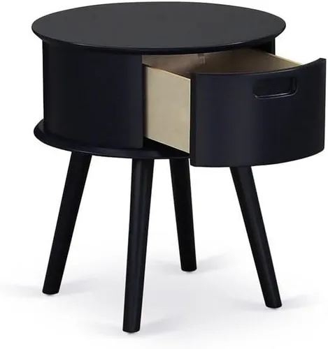 Miniatura 4 de East West Furniture GONE11 Gorgeous Gordon - Mesita de noche redonda de una pieza con cajón, 1 paquete, acabado negro