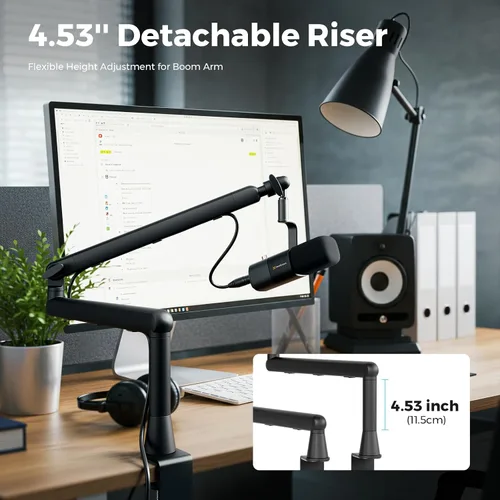 Miniatura 6 de NearStream Soporte de micrófono con adaptadores de 1/4", 3/8" y 5/8", brazo de micrófono ajustable con gestión de cables, elevador de 4.5", soporte