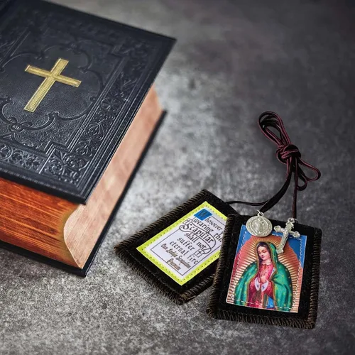 Miniatura 5 de Escapularios católicos, paquete de 3 collares a granel de Escapulario marrón de la Virgen De Guadalupe, Escapularios Católicos Escapularios