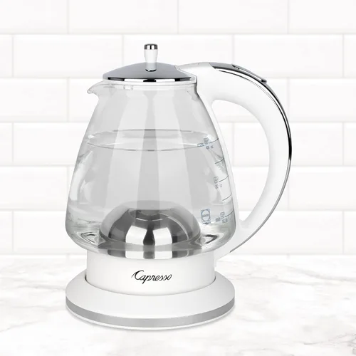Miniatura 6 de Capresso H2O Tetera de vidrio, 240.02, Blanco y cromo pulido, 48 onzas
