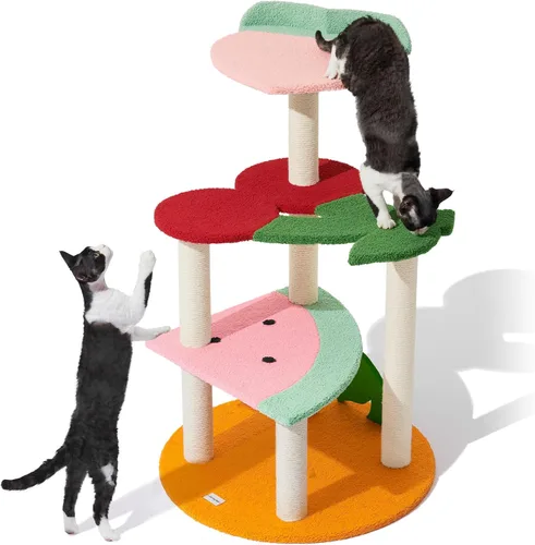 Miniatura 13 de VETRESKA Árbol para gatos Torre para gatos de 38.6'' para gatos de interior con postes de rascado cubiertos de yute y plataforma en forma de Árbol