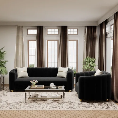 Miniatura 7 de Sofá de terciopelo de 42 pulgadas para sala de estar, sofá individual moderno con patas de esfera de metal dorado (negro, 1 plaza)