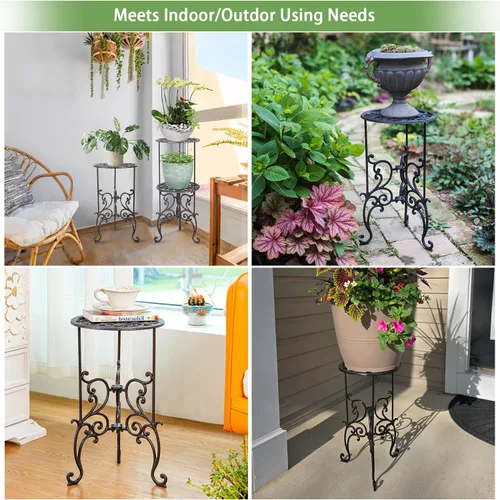 Miniatura 6 de Sungmor - Soporte de hierro fundido resistente para plantas en maceta, estante de metal de 19.3 pulgadas de 1 nivel, soporte decorativo para macetas