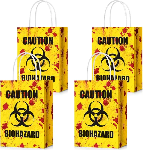 TaoBary 24 bolsas de regalo de Halloween de peligro biológico de Halloween, bolsas de regalo de papel con asas, temática de zombies, recuerdos de