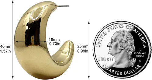 Miniatura 4 de Aretes de aro gruesos de oro medio abierto para mujer