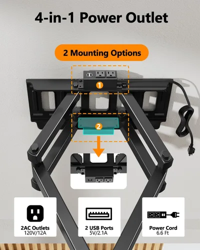 Miniatura 3 de FORGING MOUNT Soporte de pared para TV de movimiento completo con tomas de corriente para pantallas de 42 a 90 pulgadas, soporte de TV premontado