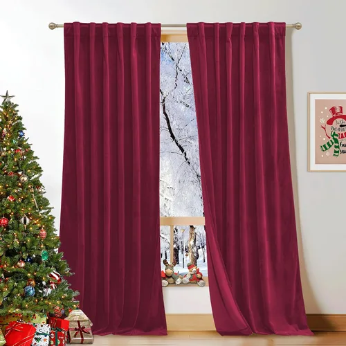 Miniatura 10 de KGORGE Cortinas de terciopelo verde cazador con pliegues pinzados de 84 pulgadas, con aislamiento térmico para oscurecer habitaciones, con anillas