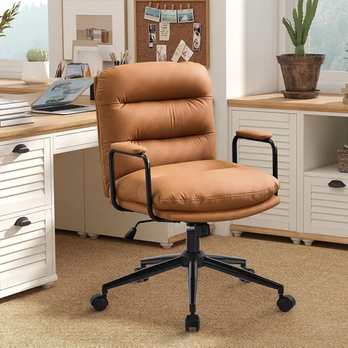 Miniatura 15 de Furniliving Criss Cross Office Chair with Adjustable Flip-up Arms, Premium Chenille Upholstered Cross Legged Chair, Ergonomic Swivel Desk Vanity