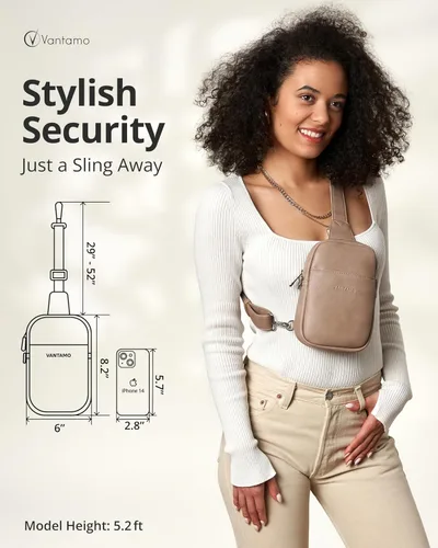 Miniatura 2 de Vantamo Sling Bag for Women Adjustable Strap, RFID & Anti-Pickpocket Clip Cross Body Bags for Women, PU Leather Pack