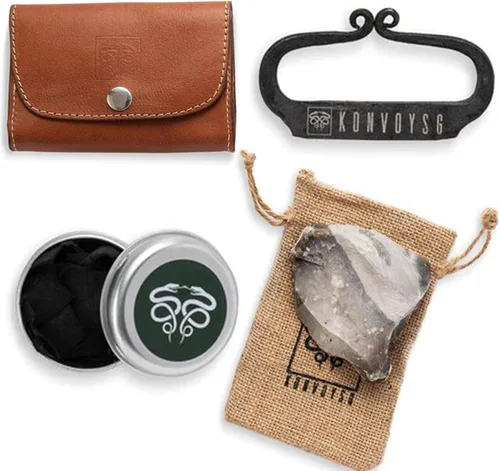 Miniatura 8 de Encendedor de Fuego de Acero al Carbono, Piedra de Pedernal Inglesa y Tela Carbonizada, Iniciador de Fuego Tradicional Forjado a Mano, Kit de Regalo
