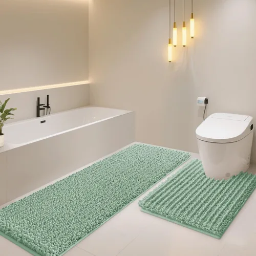Miniatura 54 de ACCUMTEK - Juego de 2 alfombras de baño de lujo en color beige de 32"x20"+24"x17", alfombras de baño ultra suaves y gruesas absorbentes, alfombra