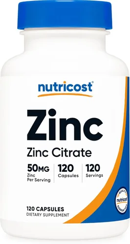 Nutricost Citrato de zinc (50 mg) 120 cápsulas - Suplemento de citrato de zinc para hombres y mujeres, vegano