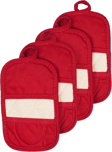 RITZ Soportes para ollas y almohadillas térmicas prémium (paquete de 4), 8.5 x 5.5 pulgadas, resistentes al calor, 100% algodón, bolsillo con bucles