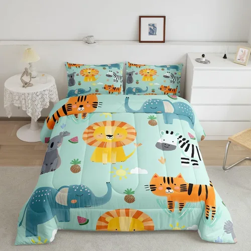 Miniatura 30 de Feelyou Juego de edredón de dinosaurio, tamaño individual, bonito juego de edredón de dinosaurio arcoíris para niños y niñas, juego de edredón Multi