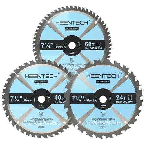 Miniatura 8 de KEENTECH - Juego de 10 hojas de sierra circular de 18,4 cm, 24 dientes, para marcos, con punta de carburo de tungsteno, rectificado ATAF, vástago