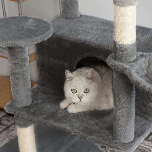 Miniatura 6 de Árbol para gatos de varios niveles, torre para gatos de 69 pulgadas de alto con 2 condominios de felpa, hamaca y percha de felpa, postes rascadores