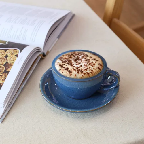Miniatura 7 de LE TAUCI Juego de 4 tazas de capuchino de 6 onzas con platillos, juego de 4 tazas de café de cerámica y platillos para café con leche, Au Lait