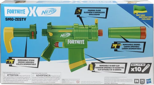 Miniatura 7 de Nerf Fortnite SMG-Zesty Elite - Pistola de dardos extraíble y barril, clip extraíble de 10 dardos, 10 dardos oficiales Nerf Elite