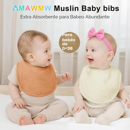 Miniatura 2 de AMAWMW Baberos de muselina unisex para niños y niñas, paquete de 6 baberos de bandana para bebé, baberos ajustables para recién nacidos para babear