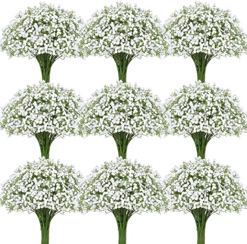 Miniatura 10 de Waipfaru 15 flores artificiales de aliento de bebé, flores artificiales de aliento de bebé, flores blancas falsas de tacto real, gypsophila