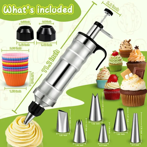 Miniatura 6 de FANTEXY Juego de Jeringas para Decorar Postres, Kit de Manga Pastelera de Acero Inoxidable, Herramientas para Decorar Pasteles, 6 Boquillas de Manga