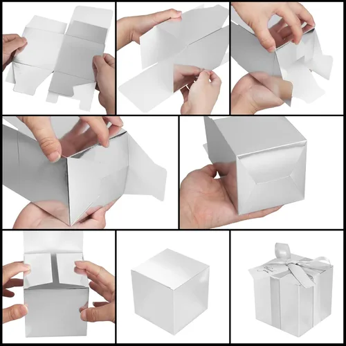 Miniatura 6 de Cajas de regalo plateadas de 5 x 5 x 5 pulgadas, paquete de 30 cajas de regalo de papel con tapas para regalo, caja de propuesta de dama de honor