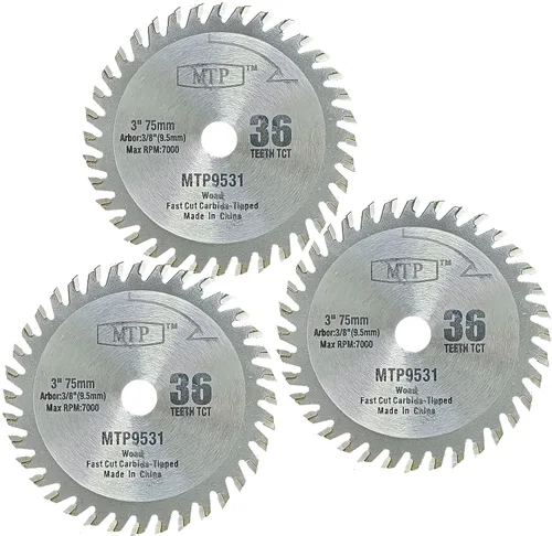 Miniatura 2 de MTP Hoja de corte TCT de plástico de madera de aproximadamente 3 "(75 mm) (eje de 3/8 de pulgada de 0.374 in) para sierra de corte Ryobi Milwaukee
