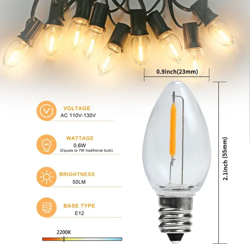 Miniatura 2 de KGC Bombilla de Lámpara de Sal LED – Bombillas LED de 0.6 W para luz nocturna – Bombillas de repuesto C7 para velas y candelabros de ventana