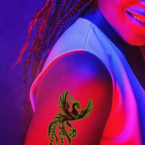 Miniatura 5 de 16 hojas de tatuajes temporales luminosos de dragón fénix que brillan en la oscuridad dragón decoración de fiesta de cumpleaños, suministros