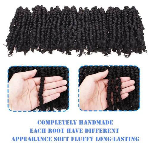 Miniatura 5 de Paquete de 8 paquetes de cabello de ganchillo Passion Twist de 6 pulgadas, rizos bohemios pretrenzados previamente trenzados, negro natural 1B