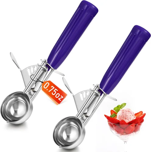 Reallnaive 2 Cucharas para Galletas con Liberación, Cuchara para Helado con Liberación por Gatillo, Cuchara de Porción de Acero Inoxidable para