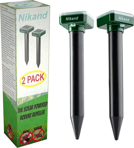 Miniatura 9 de Paquete de 2 estacas repelentes de topos – Repelente ultrasónico alimentado por energía solar – Disuasorio sónico de topos y campañoles para césped