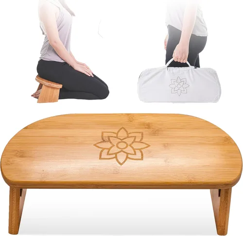 Mindful Modern Banco de meditación plegable – Taburete arrodillado de bambú con bisagras magnéticas de bloqueo – Silla plegable Seiza portátil con