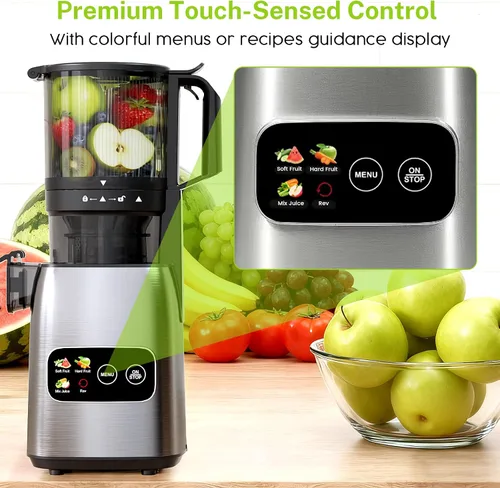 Miniatura 4 de Kndko Máquinas exprimidoras, exprimidor de masticación lenta con canal de alimentación de 5.4 pulgadas de ancho, máquina extractora de jugo
