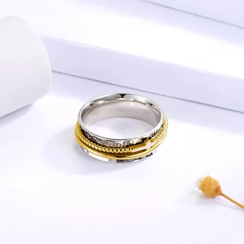 Miniatura 4 de Anillo de cruz para mujer, plata de ley 925, anillos giratorios de banda ancha martillada