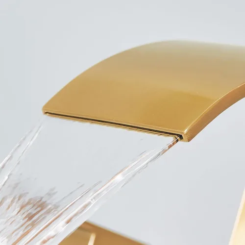 Miniatura 5 de Grifo de baño en cascada dorado de 3 agujeros - 8 pulgadas grifo de baño generalizado Dos manijas llave de lavabo de lavabo con llave de drenaje